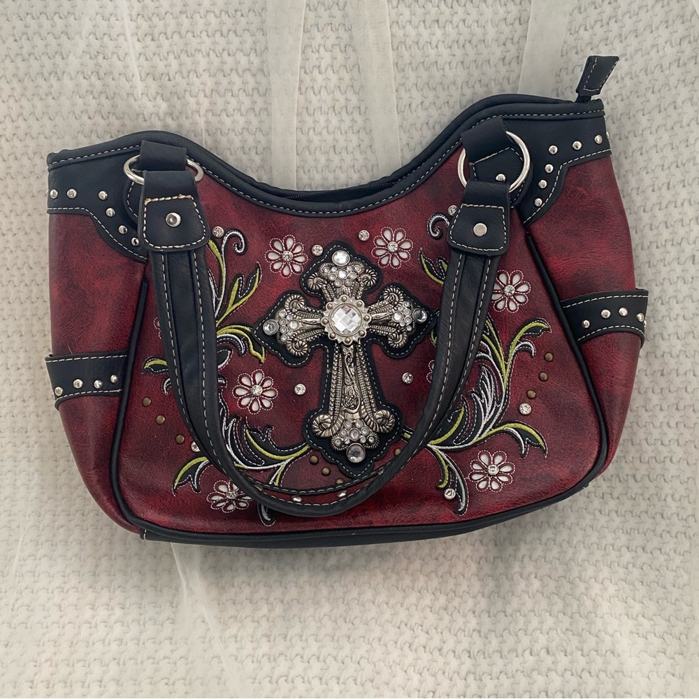 Justin West Embroiled Summer Flowers Cross Shoulder Handbag Purse